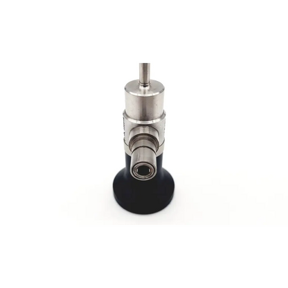 Silver and black da24-26 medical 70° scope with cylindrical metallic body and threaded connections by Dyonics SN RA 436648