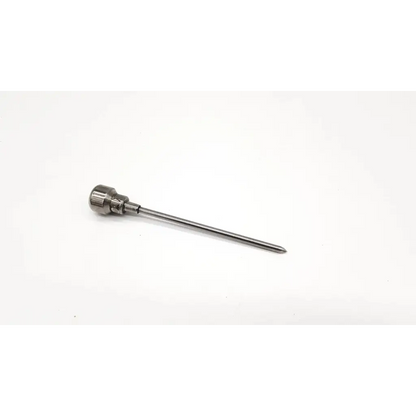Stainless steel dyonics surgical 5.5mm obturator needle with rounded threaded head and sharp pointed tip