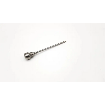 Dyonics surgical 5mm obturator with silver-toned metal needle and rounded threaded head for precise surgical use