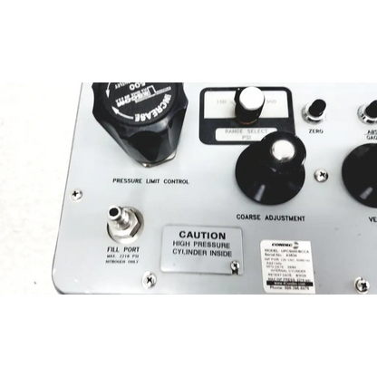 Silver Eaton UPC5000 consolidated controls pressure calibration standard with black knobs and labeled dials for pressure adjustment