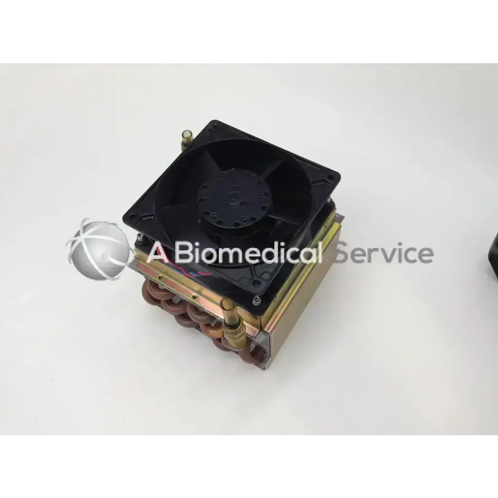Black square ebm pope w2s110-a015-39 fan 115v~20w mounted on brass heat exchanger with copper tubing