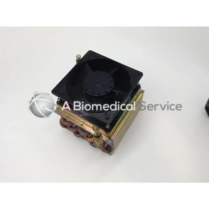 Black square ebm pope w2s110-a015-39 fan 115v~20w mounted on brass heat exchanger with copper tubing