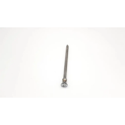 Silver-colored metal Eder 1012 trocar with a pointed tip and engraved circular head for medical use