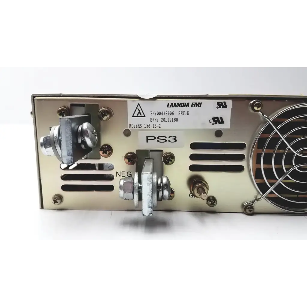 Metallic silver electronic measurements ems power supply unit with ventilation slots and cooling fan untested model 00473006 rev n