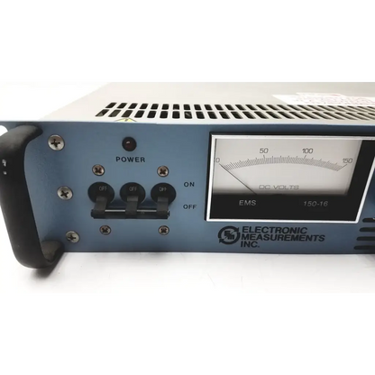 Blue metallic electronic measurements EMS power supply with analog DC volts meter and three toggle switches untested
