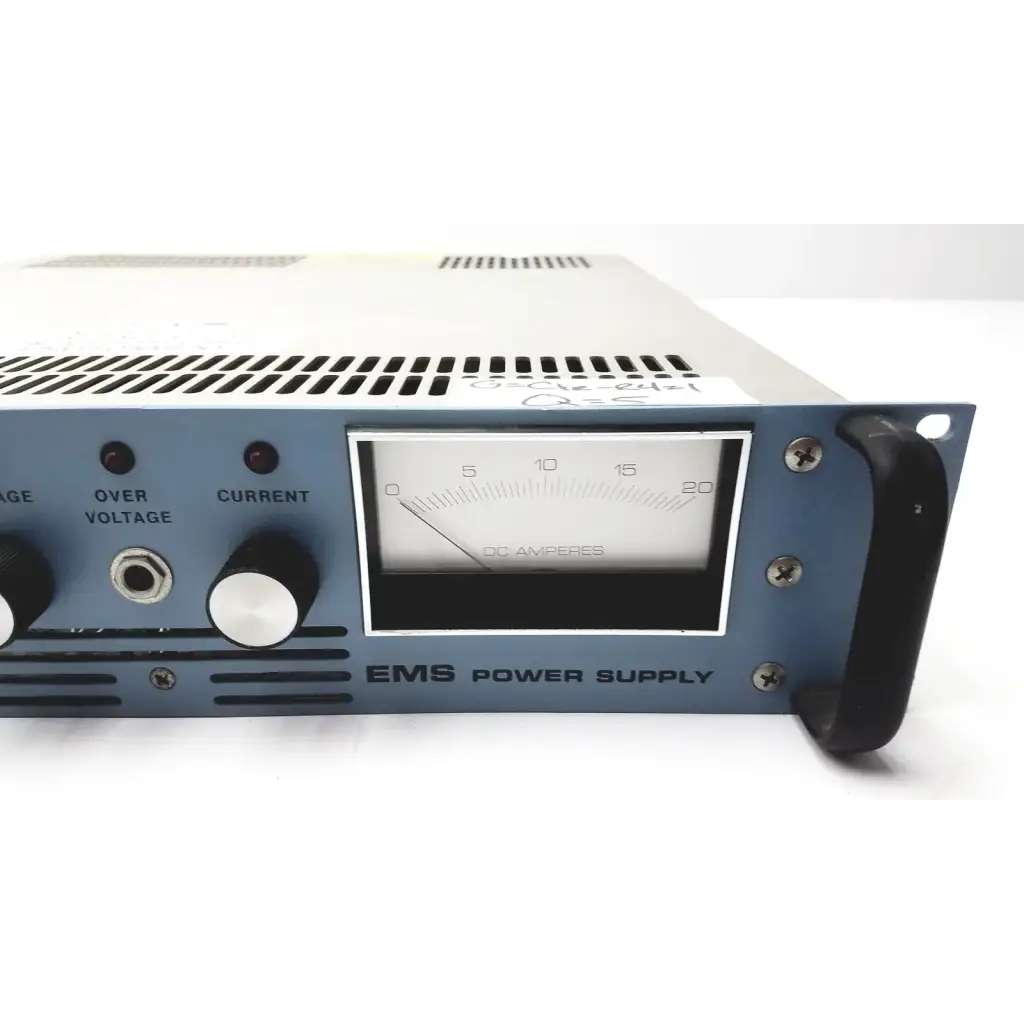 Blue ems power supply unit with white analog ammeter and black control knobs for electronic measurements ems power