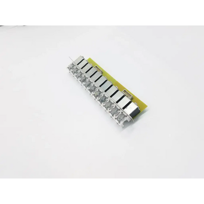 Silver led light strip with yellow circuit board and multiple leds on electrovalves solenoid manifold with 11 valves