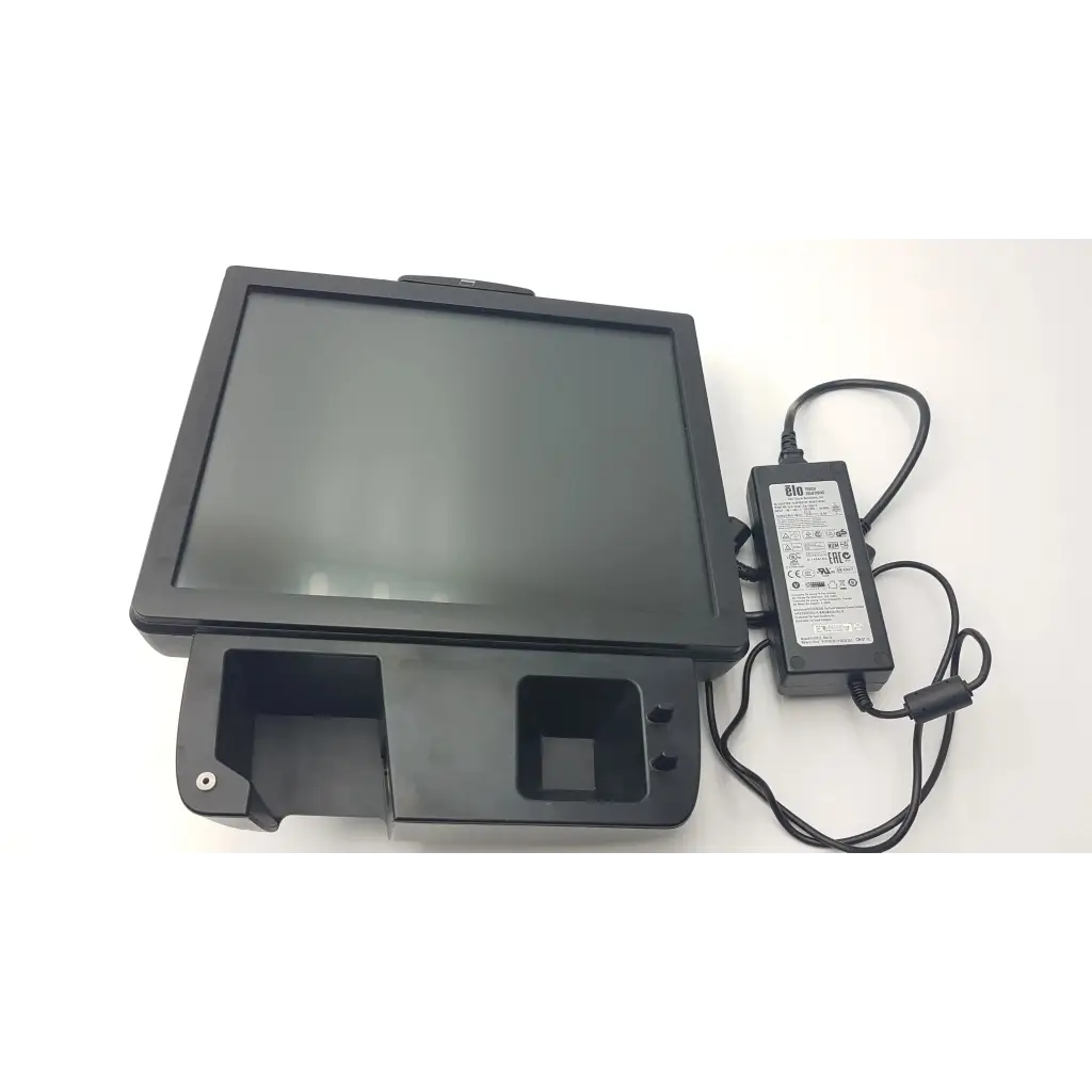 Black elo touch systems esy17b2 touchscreen cash register with integrated receipt printer and fingerprint scanner