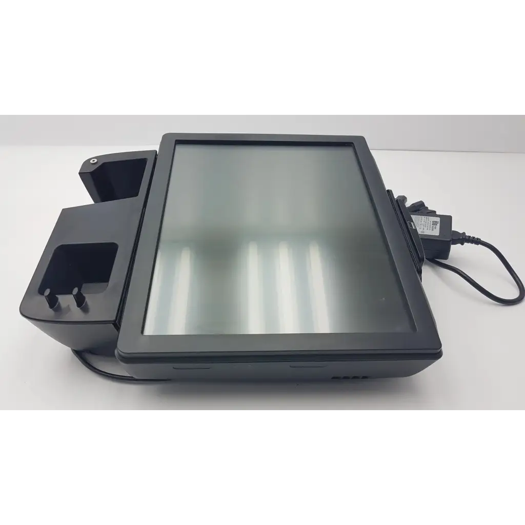 Black elo touch systems esy17b2 touchscreen cash register with integrated receipt printer and ac power adapter