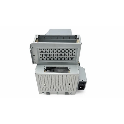 Silver metallic engine pca power supply electronics module with perforated panels and black power supply unit port