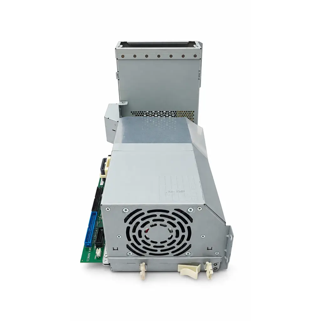 Gray metallic engine pca electronics module with circular vent panel and green circuit board featuring cr647-60021 power supply unit