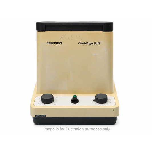 Beige and black eppendorf benchtop compact laboratory centrifuge 5415 with two rotary knobs and central green button