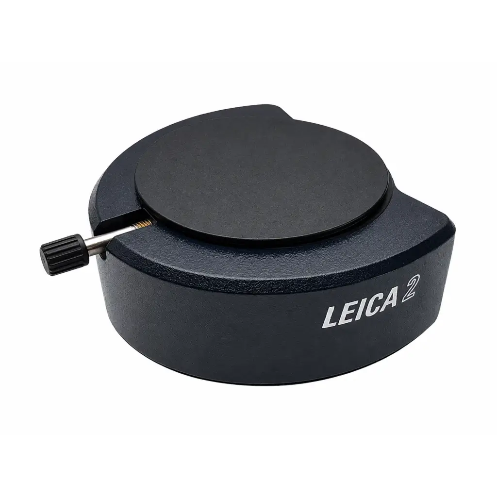 Black eppendorf leica 2 micromanipulator microscope adapter with textured surface and knurled knob