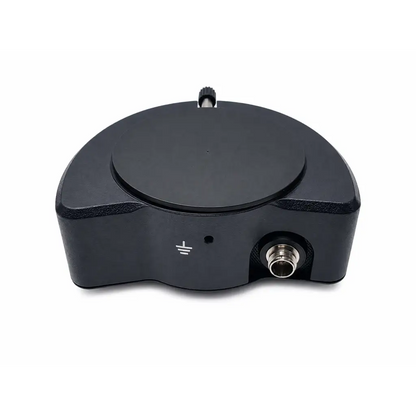 Black matte Eppendorf Leica 2 micromanipulator microscope adapter with circular top and metallic connector port