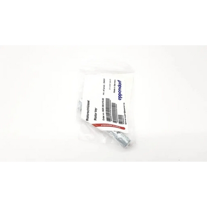 Silver metallic eppendorf rotor key 304301 in clear plastic packaging for eppendorf rotor da23-29 models
