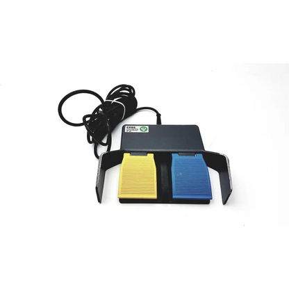 Erbe 20189-027 footswitch black dual pedal control unit with yellow and blue textured foot pedals for medical use