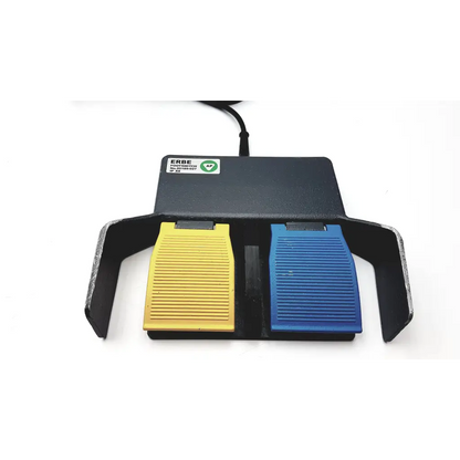 Erbe 20189-027 black erbe footswitch with yellow and blue textured pedals for guitar effects control