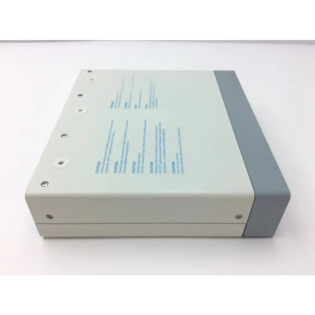 Light gray and dark gray plastic erbe apc 300 electrosurgical console with blue printed text on top surface