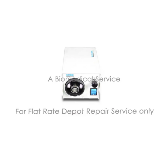 White medical equipment ERBE Endo 100 irrigation pump with black lens and blue power button for flat-rate repair service