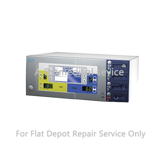 Silver and blue erbe vio 200s electrosurgery unit with digital display panels for medical equipment flat-rate repair service