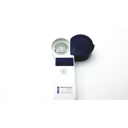 White and navy blue eschenbach bbhd3-7 led magnifying glass with 12.5x circular lens branded germany