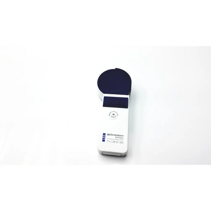 Eschenbach 7x / 28 d / 60 white and navy blue led light meter with sleek rectangular body and rounded top cap bbhd3-6