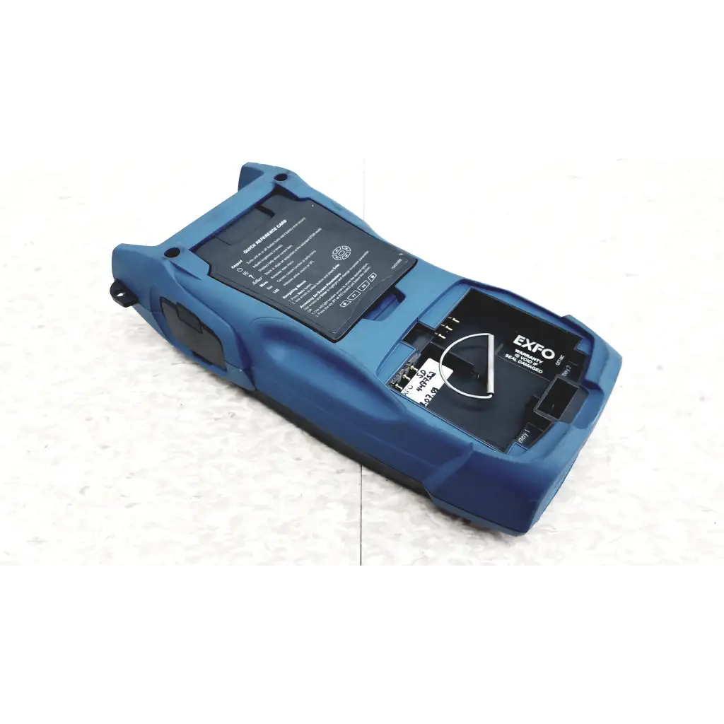 Blue exfo axs-100 fiber optic optical time domain reflectometer with rugged ergonomic design and black labeling panels
