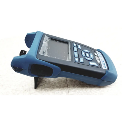 Blue and black exfo axs-100 optical time domain reflectometer with rugged ergonomic design for fiber optic testing
