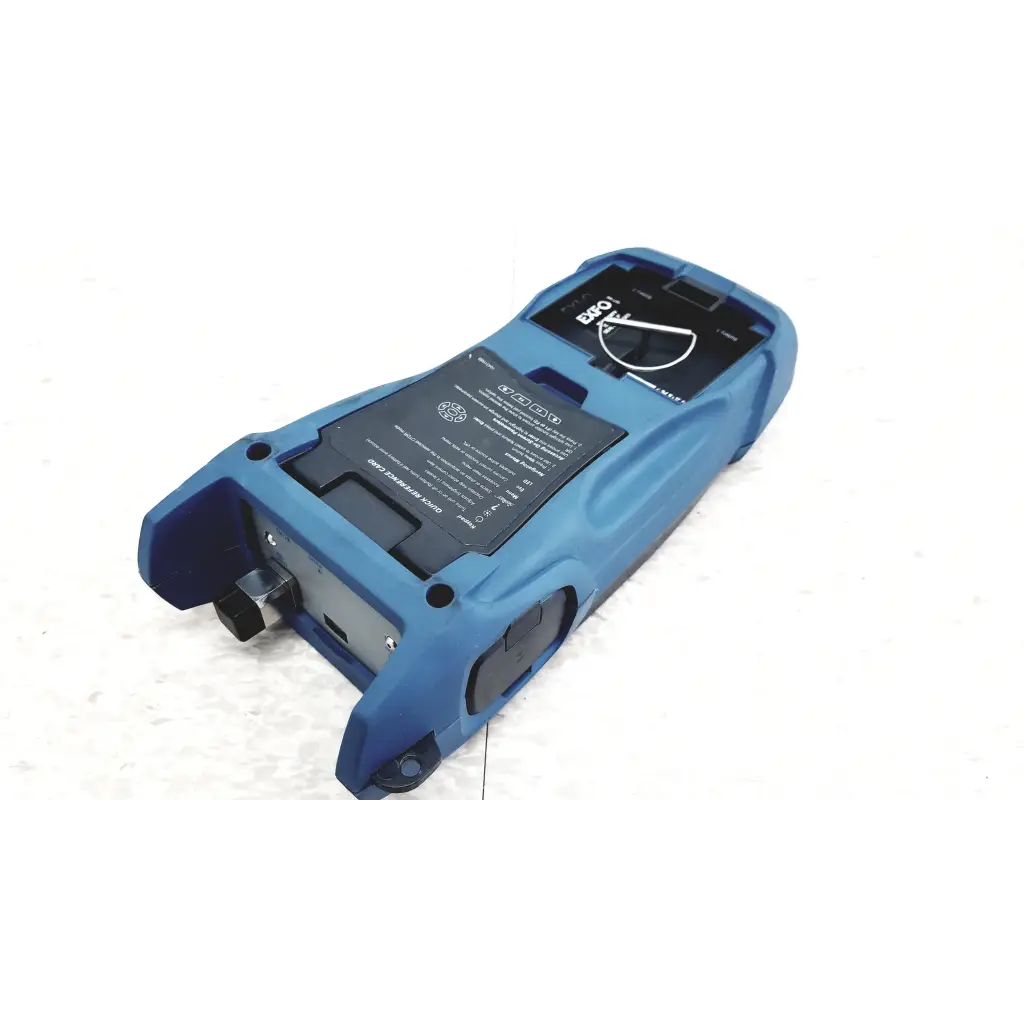Blue plastic handheld fiber optic tester exfo axs-100 optical time domain reflectometer with black label and dial
