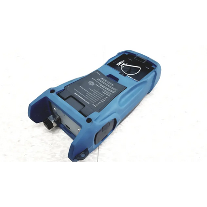 Blue plastic handheld fiber optic tester exfo axs-100 optical time domain reflectometer with black label and dial