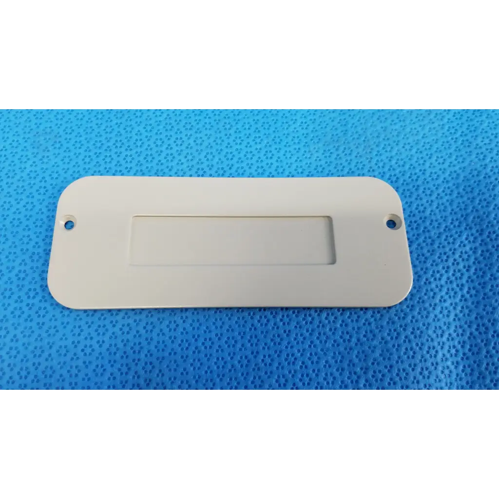 White rectangular external base mechanical interface trim cover plate with rounded corners for topcon trc-nw8 camera