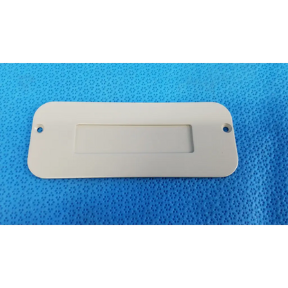 White rectangular external base mechanical interface trim cover plate with rounded corners for topcon trc-nw8 camera