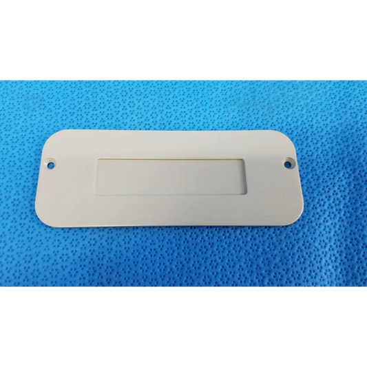 White rectangular external base mechanical interface trim cover plate with rounded corners for topcon trc-nw8 camera