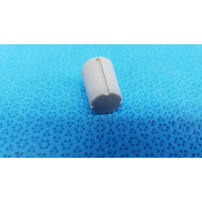 White cylindrical plastic external control panel rotary dial adjustment knob with central slit and indicator stripe for topcon fundus camera