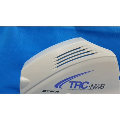 White plastic main optical body left side shroud housing cover panel with osd button ports for topcon trc-nw8 retinal camera