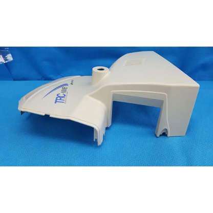 White plastic main optical body side shroud housing cover panel with molded contours and ventilation slots for trc-mv8