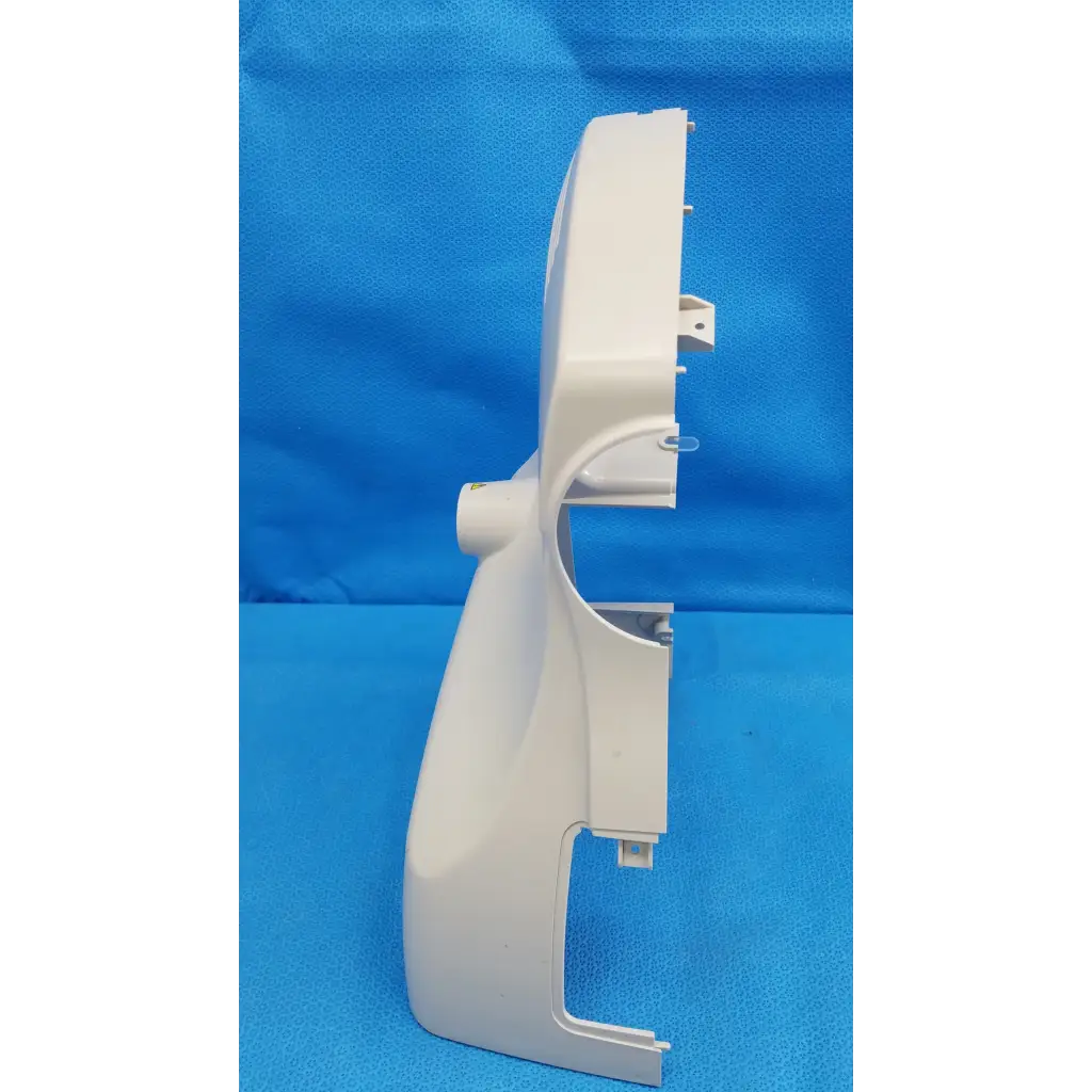 Off-white plastic external main optical body side shroud housing cover panel with molded contours and mounting tabs