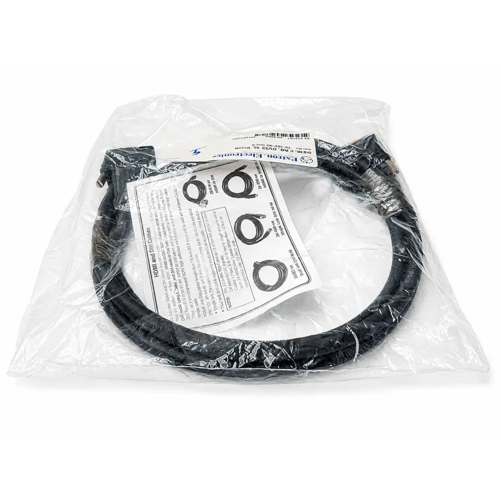 Black coiled biomed certified Extron Electronics DVID SL Pro/6 HDMI cable in clear plastic packaging with instructions and label