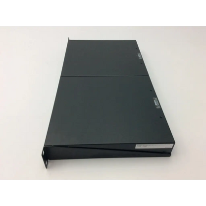 Black metal server rack with matte finish and side mounting brackets for extron xtra xpa 2001 power amplifier