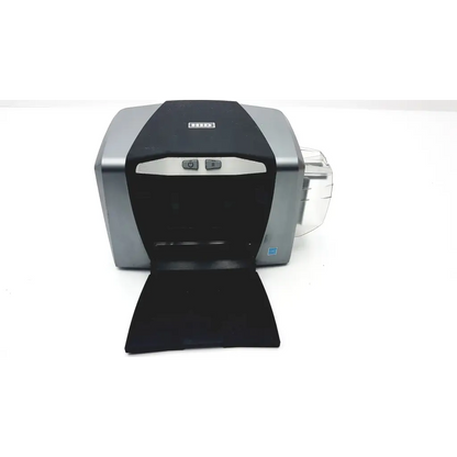 Black and silver fargo dtc 1000 color id badge card printer with sleek modern design for high-quality printing