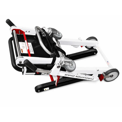 Ferno model 59-t ez-glide evacuation stair chair white and red with black rubber tracks metal frame and wheels