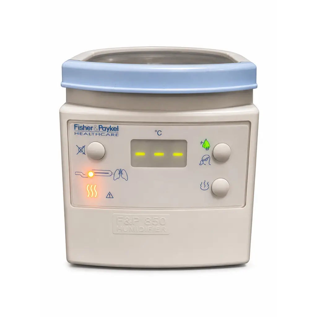 Fisher & paykel f&p 850 respiratory humidifier with beige body light blue lid and illuminated control panel for mr850aek use