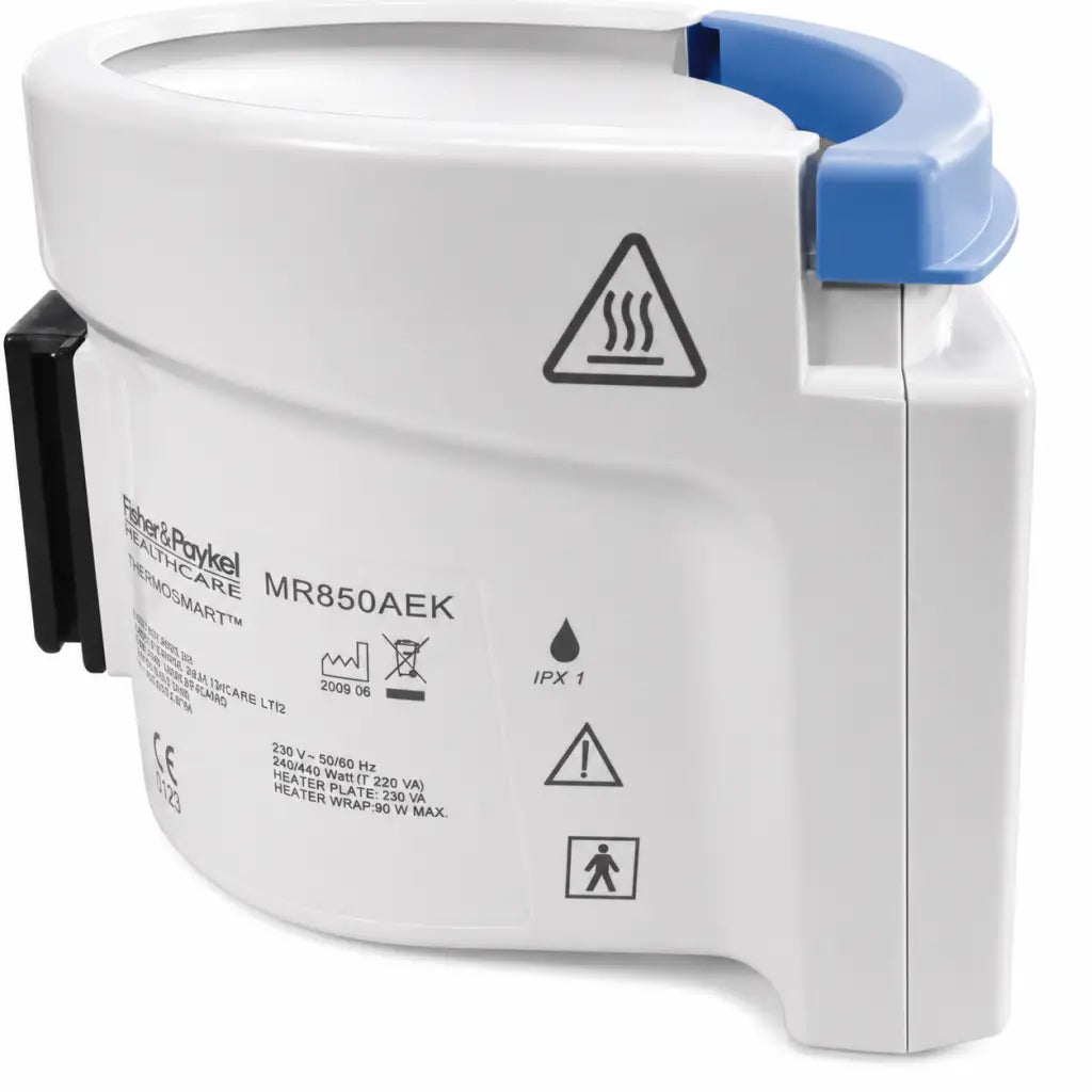 White and blue fisher and paykel mr850aek respiratory humidifier with black side latch for respiratory humidifier repair service