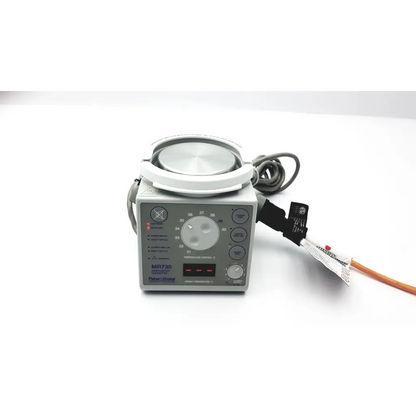 Gray fisher & paykel humidifier mr730 with a circular white head and control panel featuring dials and digital displays