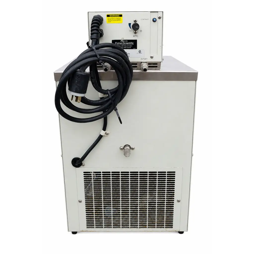 White rectangular fisher scientific isotemp 1013d biomed certified circulator bath with dial control and black power cord