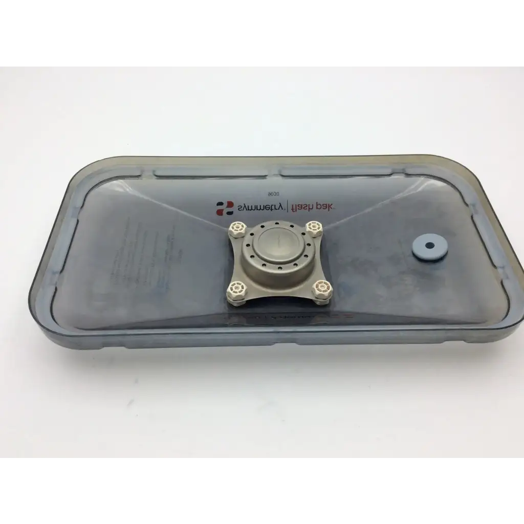 Gray translucent plastic flashpak battery pack with metallic center and hexagonal mounts for riley medical sterilization container lid aci-92 127231nj
