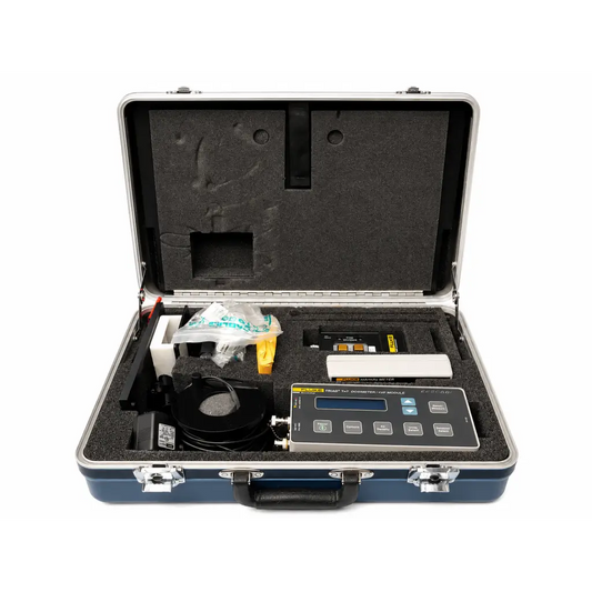 Silver and black fluke 74t anemometer and uv module in protective case from fluke biomedical triad tnt field service kit