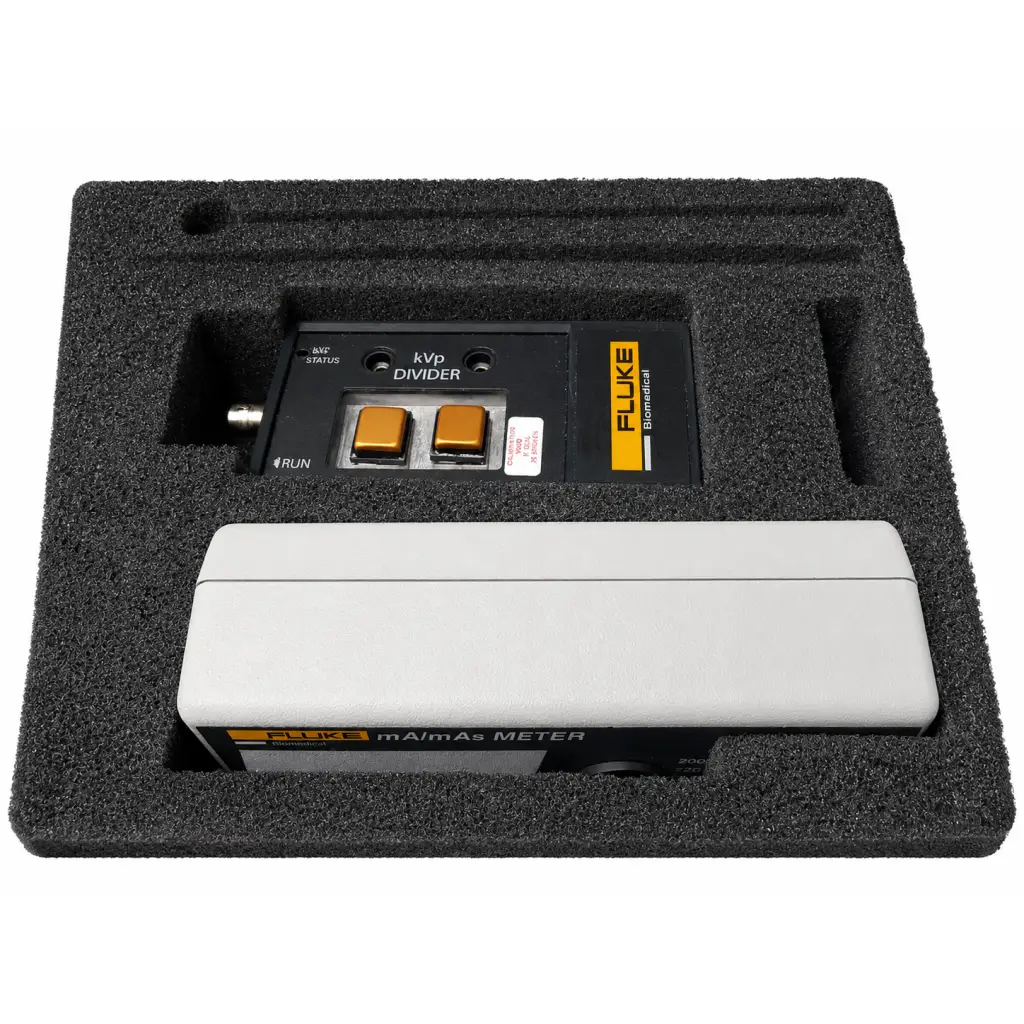 Fluke biomedical 10100at triad tnt x-ray field service kit with sleek white and black biological imaging device and gold knobs