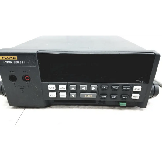 Black fluke hydra series ii data acquisition unit with 2645a universal input module matte finish and labeled control buttons