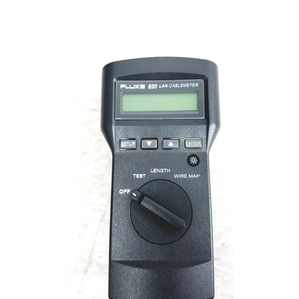 Black plastic fluke networks 620 lan cablemeter with digital display and buttons for cable testing with case and accessories